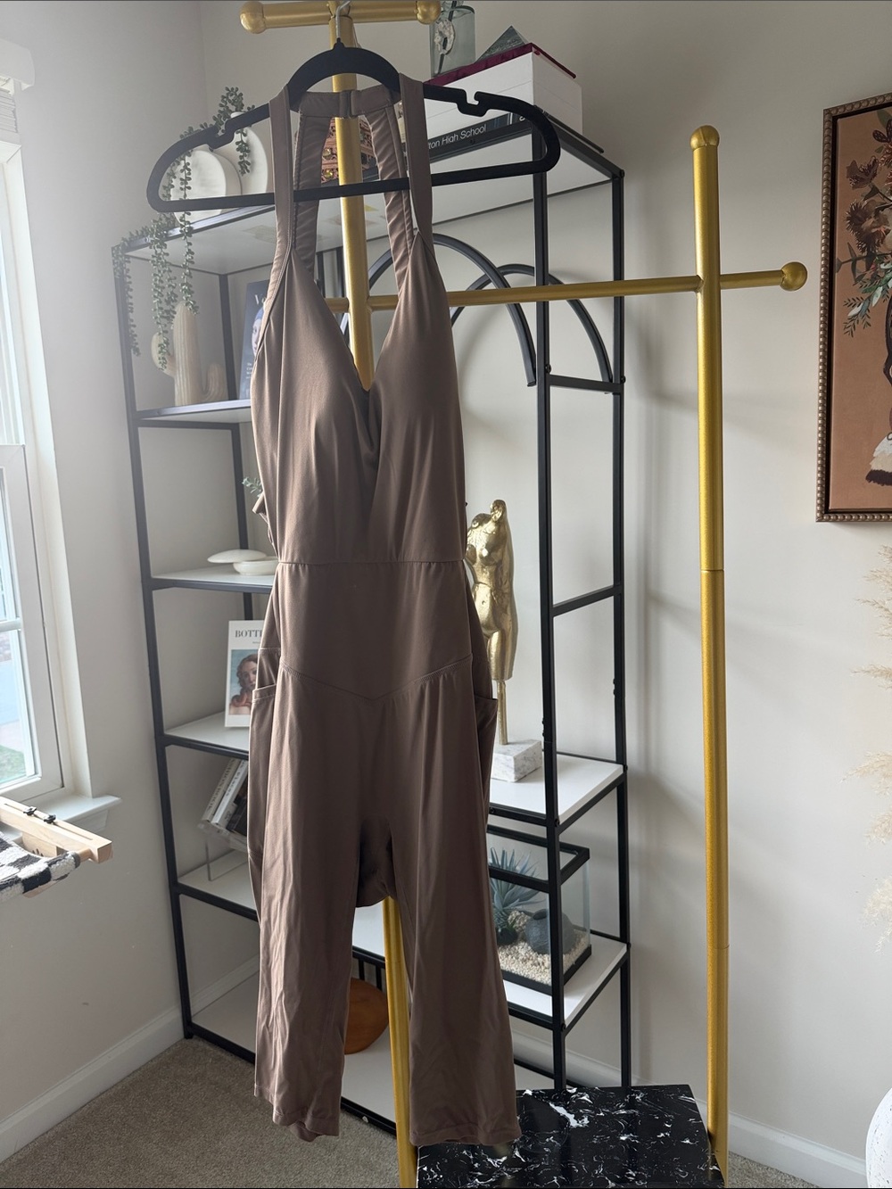 HALARA Taupe Halter Jumpsuit Romper
